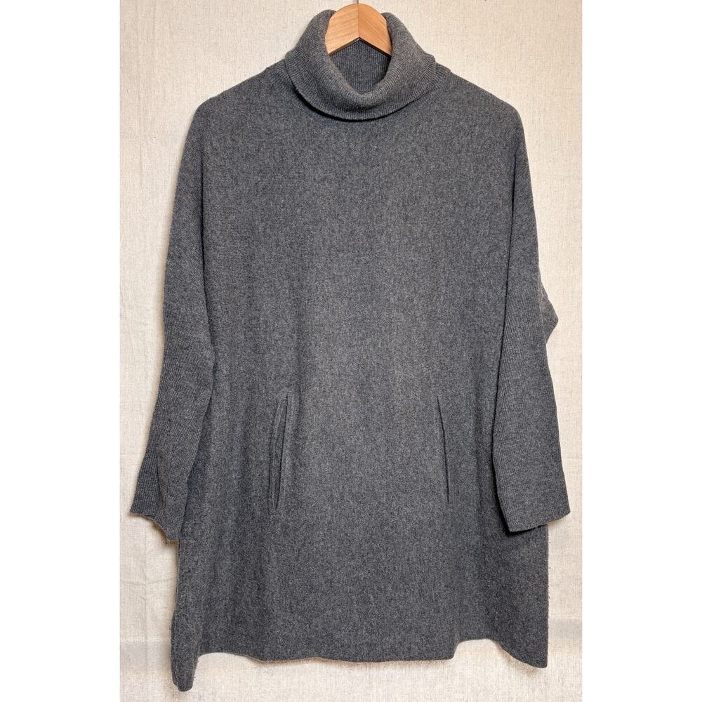 Garnet Hill Women's Sz L Cashmere Wool Turtleneck Sweater Charcoal Gray